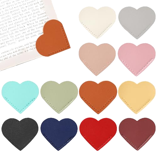 12 PCS Leather Heart Bookmarks Cute Corner Bookmarks Handmade Book Marks Book Accessories for Women Teachers Book Lovers Reading Gifts