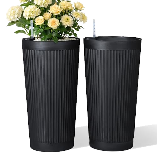 TUYOHW Set of 2 Large Round Tall Planter for Indoor or Outdoor 24" Flower Pots for Porch